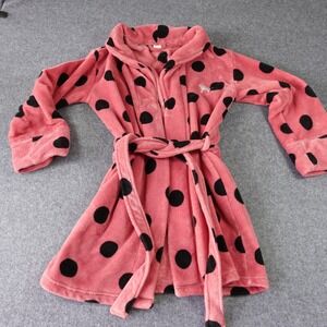Victoria's Secret PINK Polka Dot Plush Robe Hooded Pink Black XS S Bathrobe